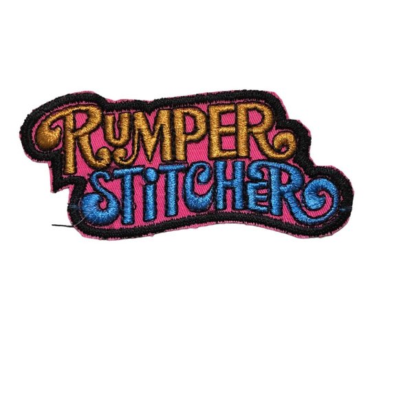 Vintage Rumper Stitcher Hippie Embroidered Sew Iron On Patch Pink Blue Hallmark - Picture 1 of 4